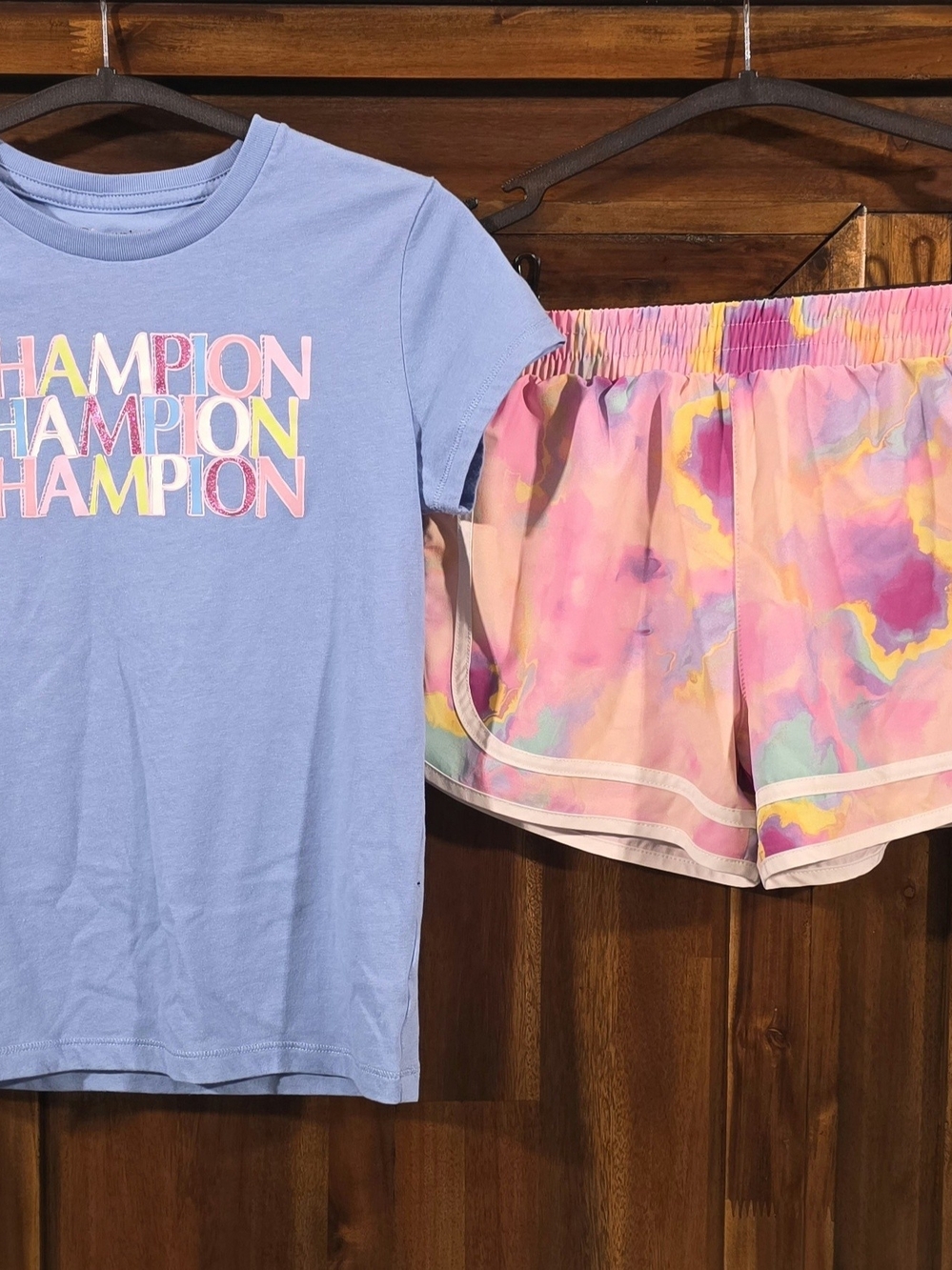Champion Girls Pastel Tee & Tie-Dye Athletic Shorts - Pink, Yellow, Blue